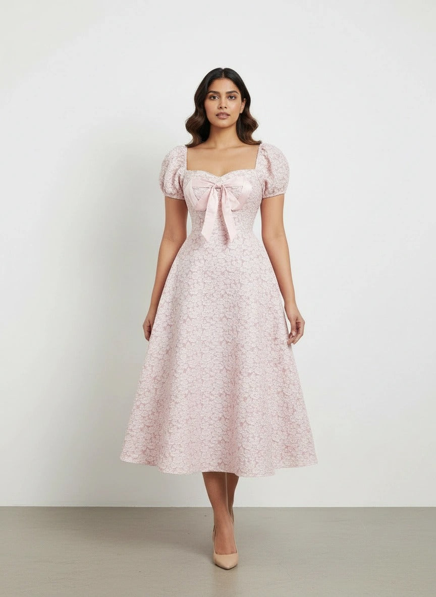 Blush Bloom Bow Midi Dress