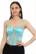Aqua Satin Mesh Corset Top