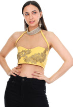 Sunshine Bloom Embroidered Halter Crop Top